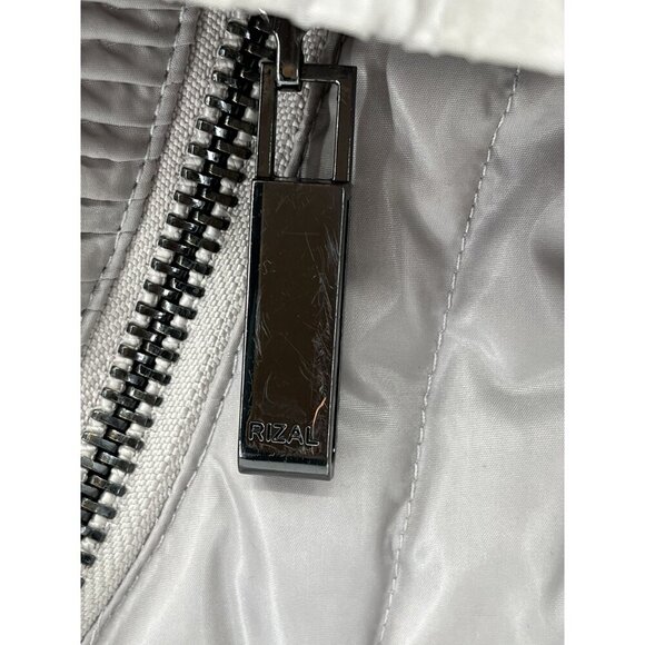 RIZAL Womens Quilted Down Puffer Coat Raccoon Fur Trim Belted Waist Small - Picture 8 of 16